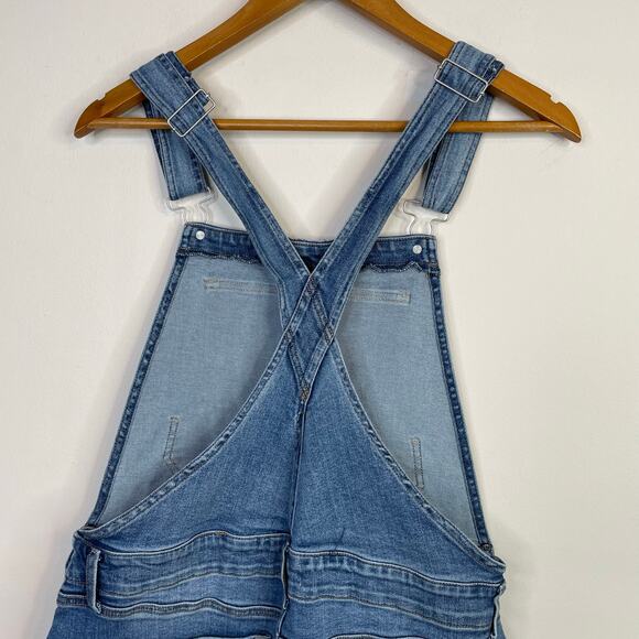 Evereve Stretch Denim Wide Leg Cropped Crop Bib Overalls Raw Hem Jean womens 30 - Picture 11 of 16
